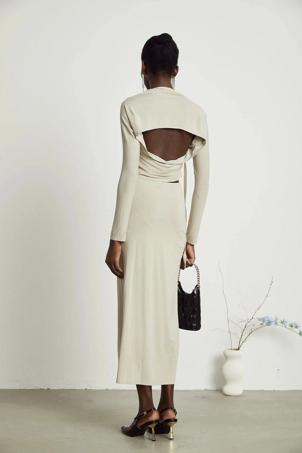 Annalisa Top & Skirt Set - Layered Construction - Cut - Out Design - Adjustable Halter Strap - Side Slit - Gathered Effect