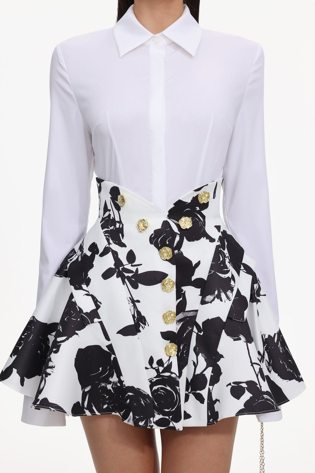 Annalisa White Shirt and Floral Print Flared Skirt Two-Piece Set