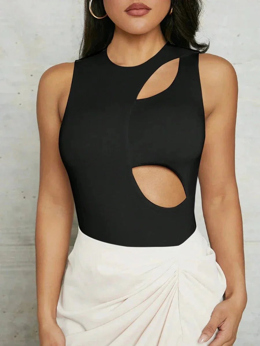 Annamaria Bodysuit - Medium Stretch Knitted Fabric - Slim Fit - Sleeveless - Round Neck - Natural Mid Waist - Forest - Safe Fibers - Cut Out