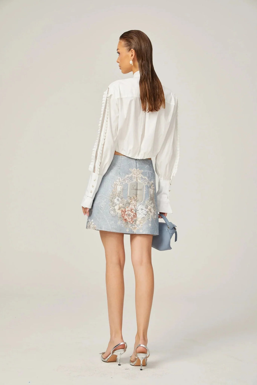 Annetta Embroidered Skirt - Crystal Embellishment - Straight Hem - Rear Zip Fastening - Thigh Length