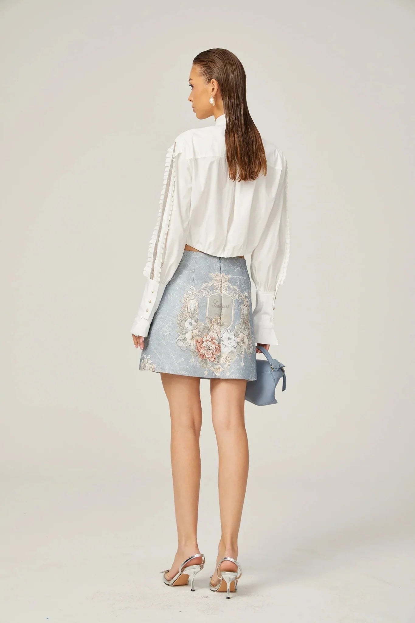 Annetta Embroidered Skirt - Crystal Embellishment - Straight Hem - Rear Zip Fastening - Thigh Length