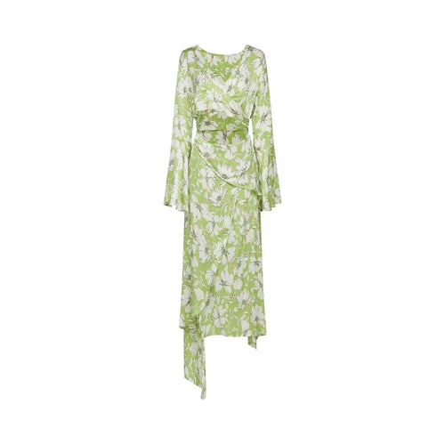 Annetta Floral Midi Dress - Long Sleeves - V - Neckline - Crystal Embellishments - Front Slit