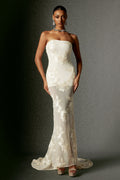 Annetta Ivory Strapless Embroidered Floral Maxi Dress