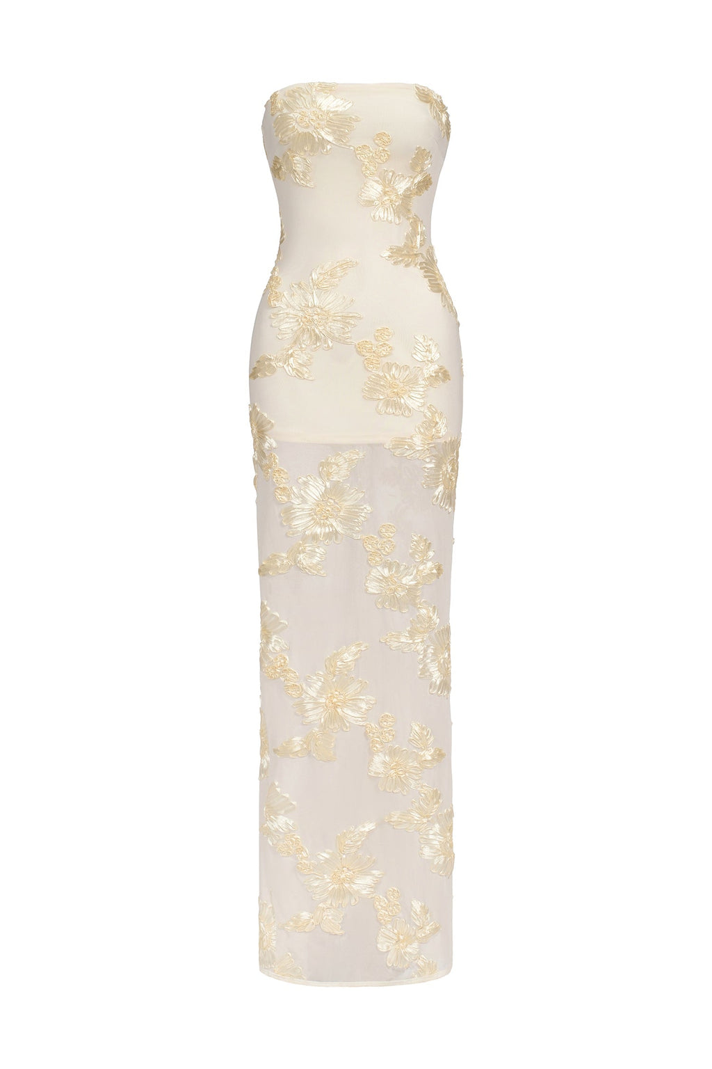 Annetta Ivory Strapless Maxi Dress with Floral Embroidery