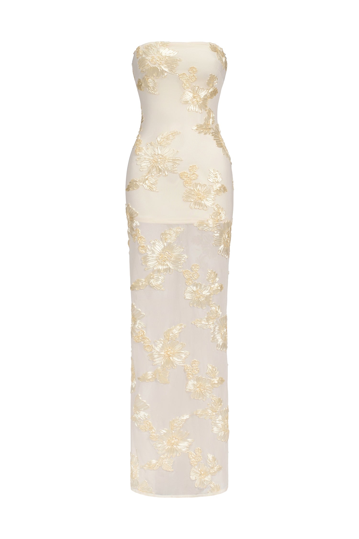 Annetta Ivory Strapless Maxi Dress with Floral Embroidery