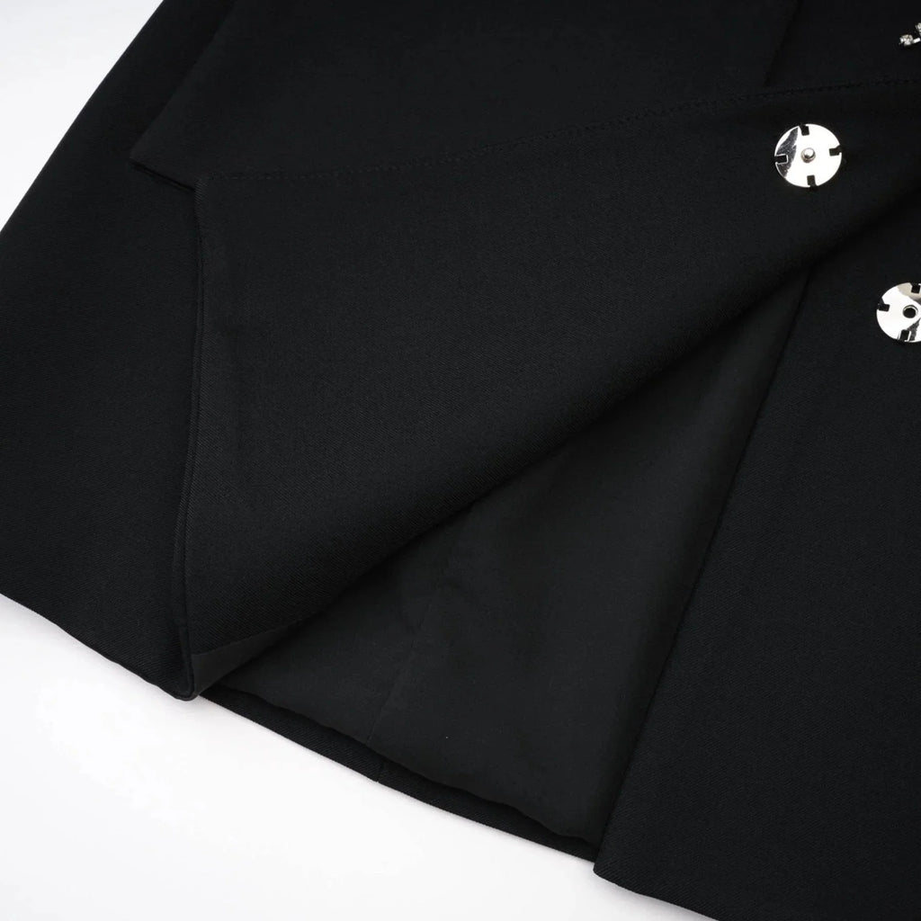 Annetta Mini Dress - Front Button Detailing - Long Sleeves - Square Neck - Press - Stud Fastening