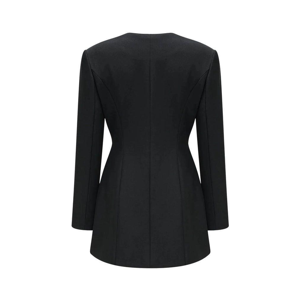 Annetta Mini Dress - Front Button Detailing - Long Sleeves - Square Neck - Press - Stud Fastening