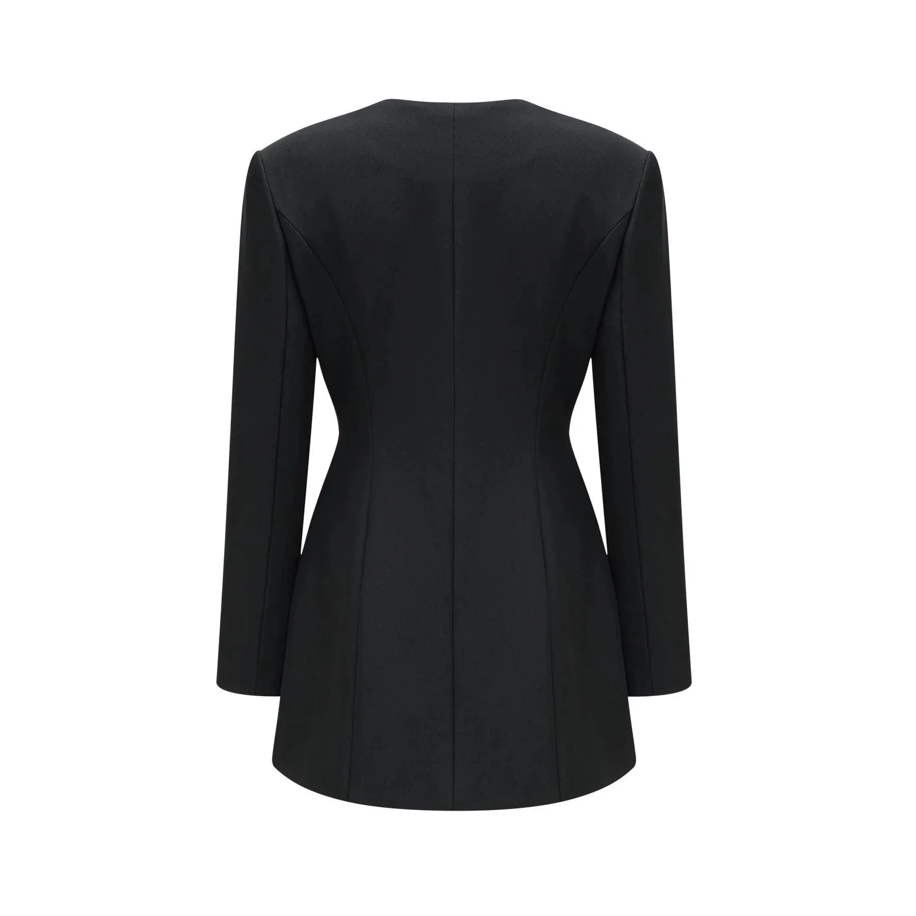 Annetta Mini Dress - Front Button Detailing - Long Sleeves - Square Neck - Press - Stud Fastening