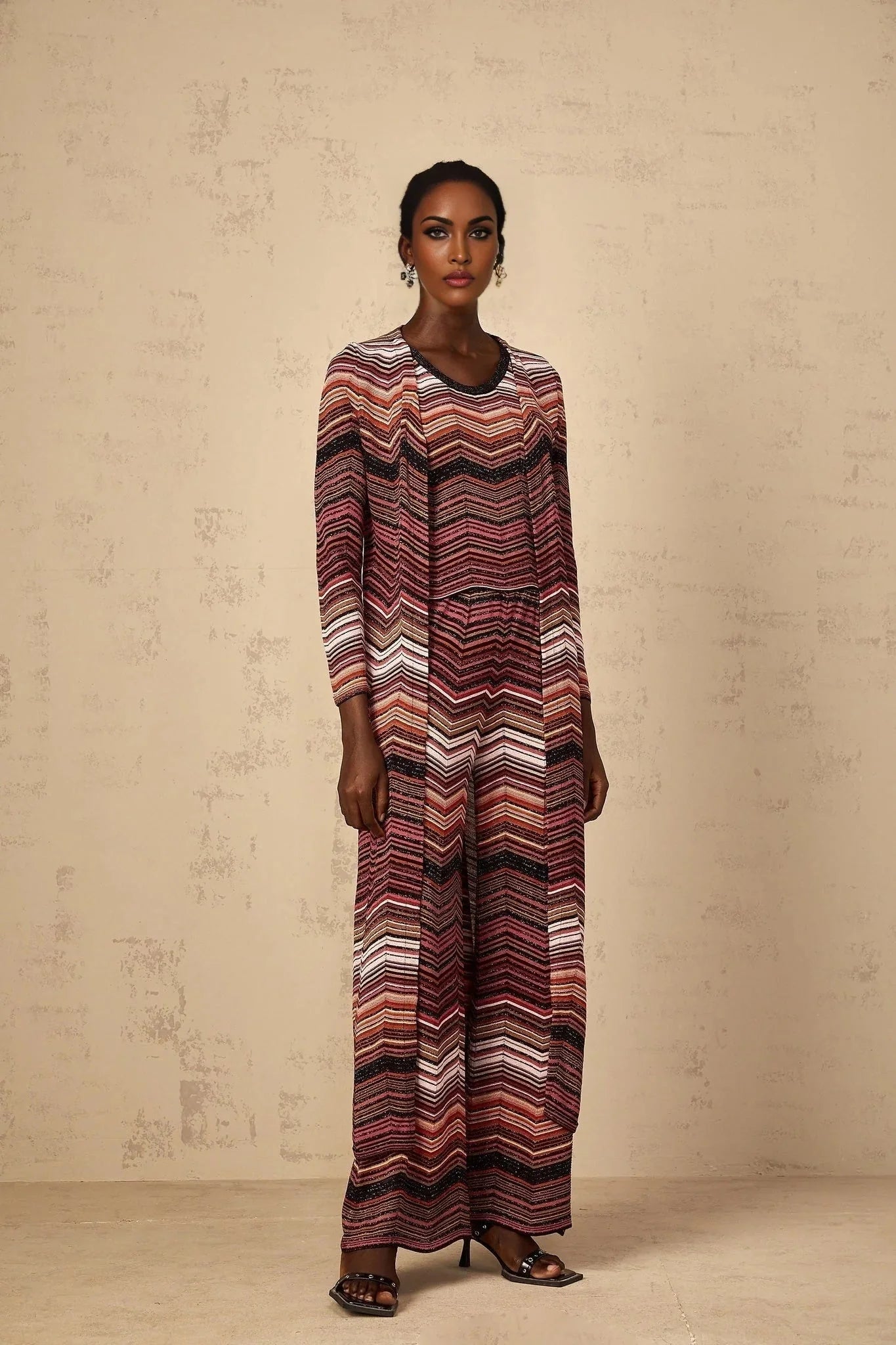 Annie Cardigan Red Striped Knit Open Front Maxi
