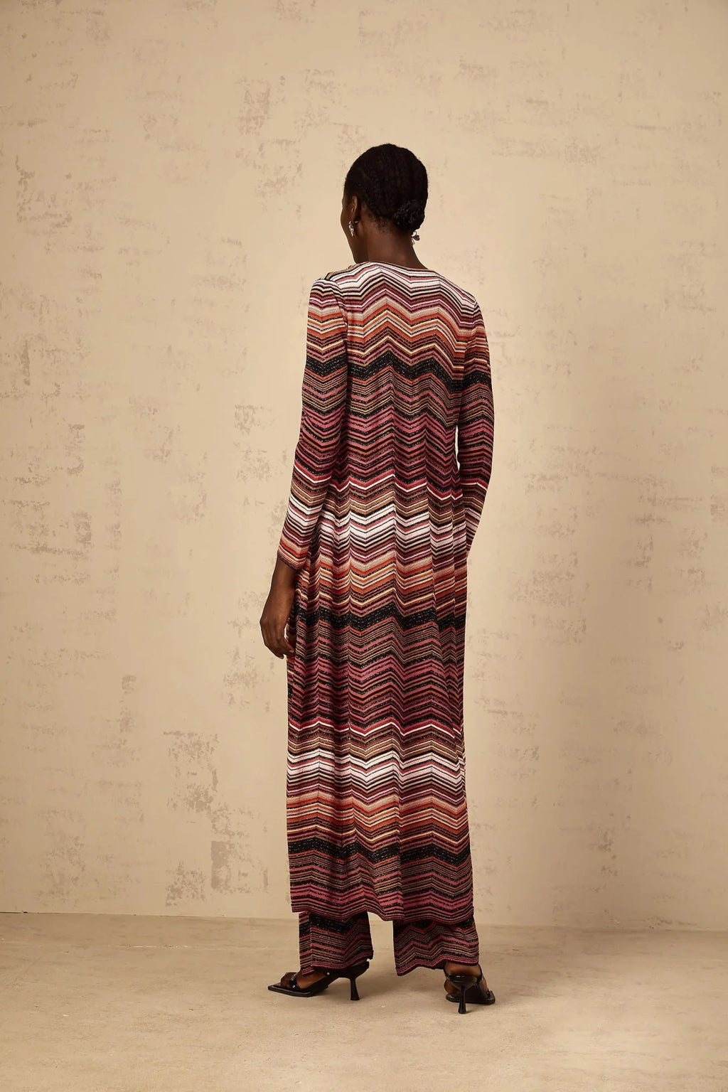 Annie Cardigan Red Striped Knit Open Front Maxi