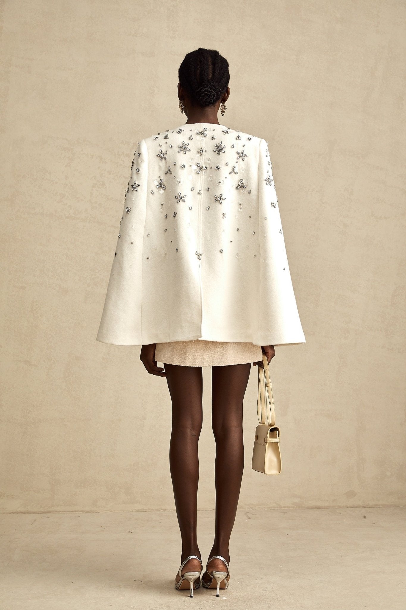 Annie Jacket - Cape Design - Crystal Embellishment - Button Fastening - Straight Hem