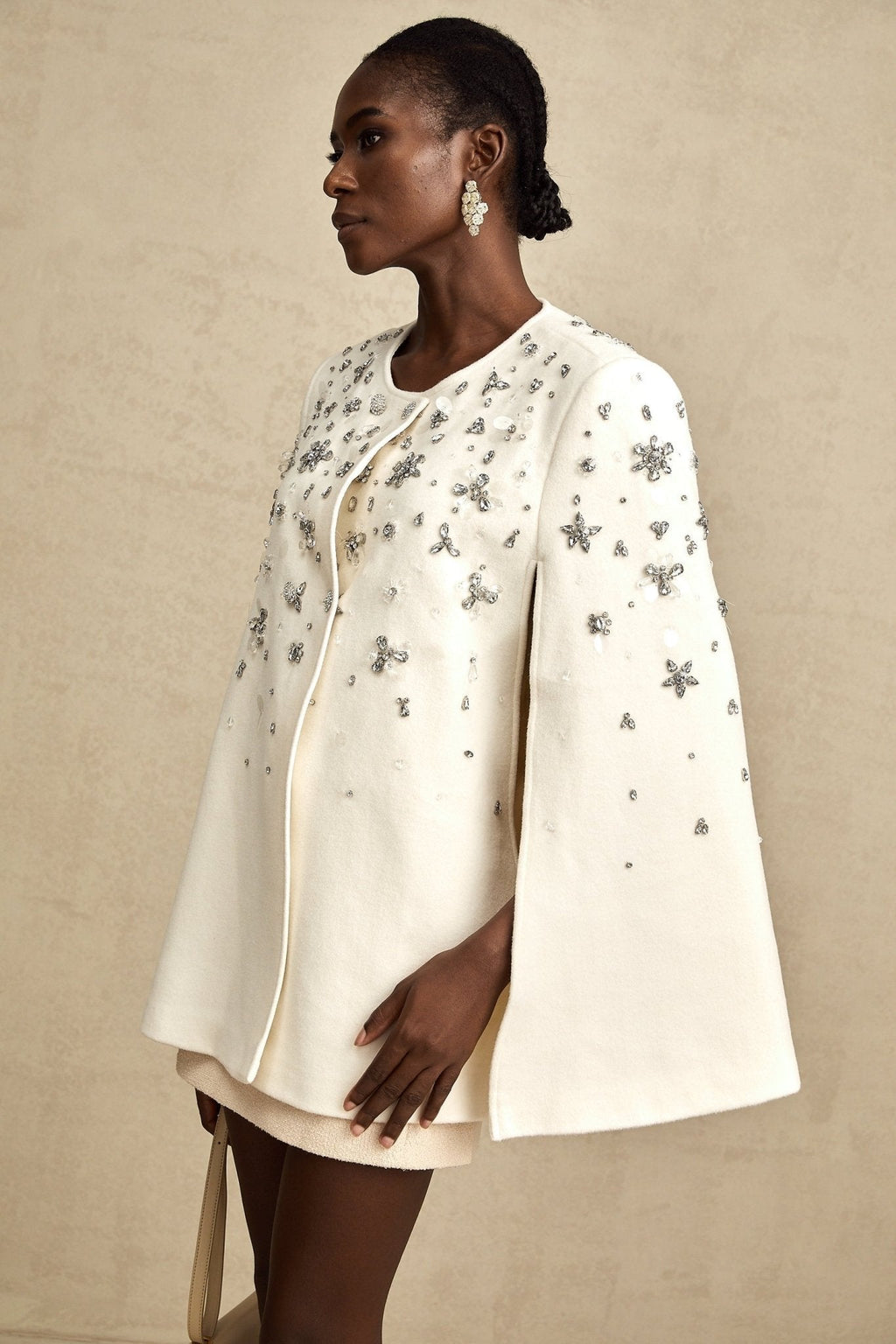 Annie Jacket - Cape Design - Crystal Embellishment - Button Fastening - Straight Hem