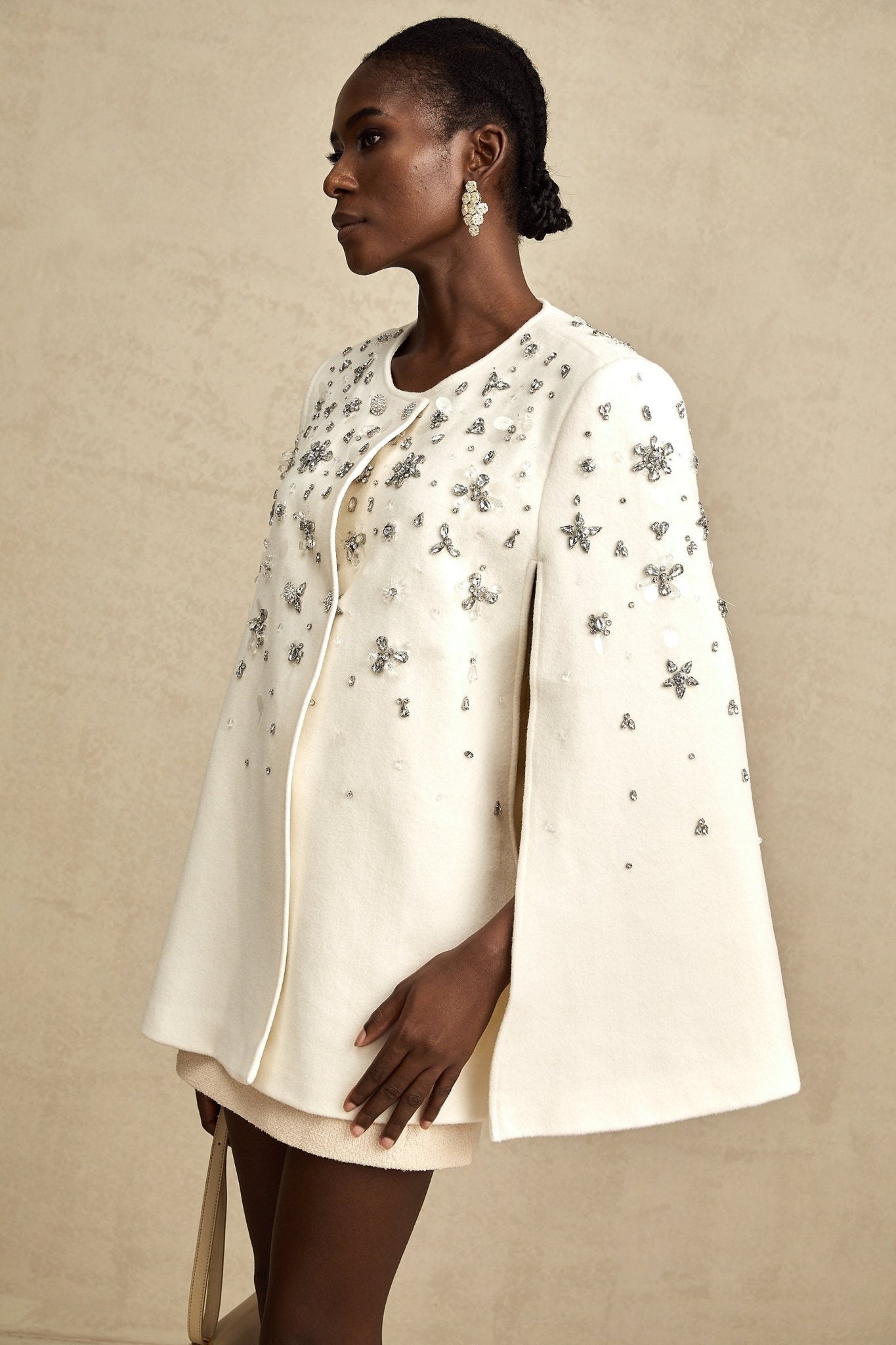 Annie Jacket - Cape Design - Crystal Embellishment - Button Fastening - Straight Hem