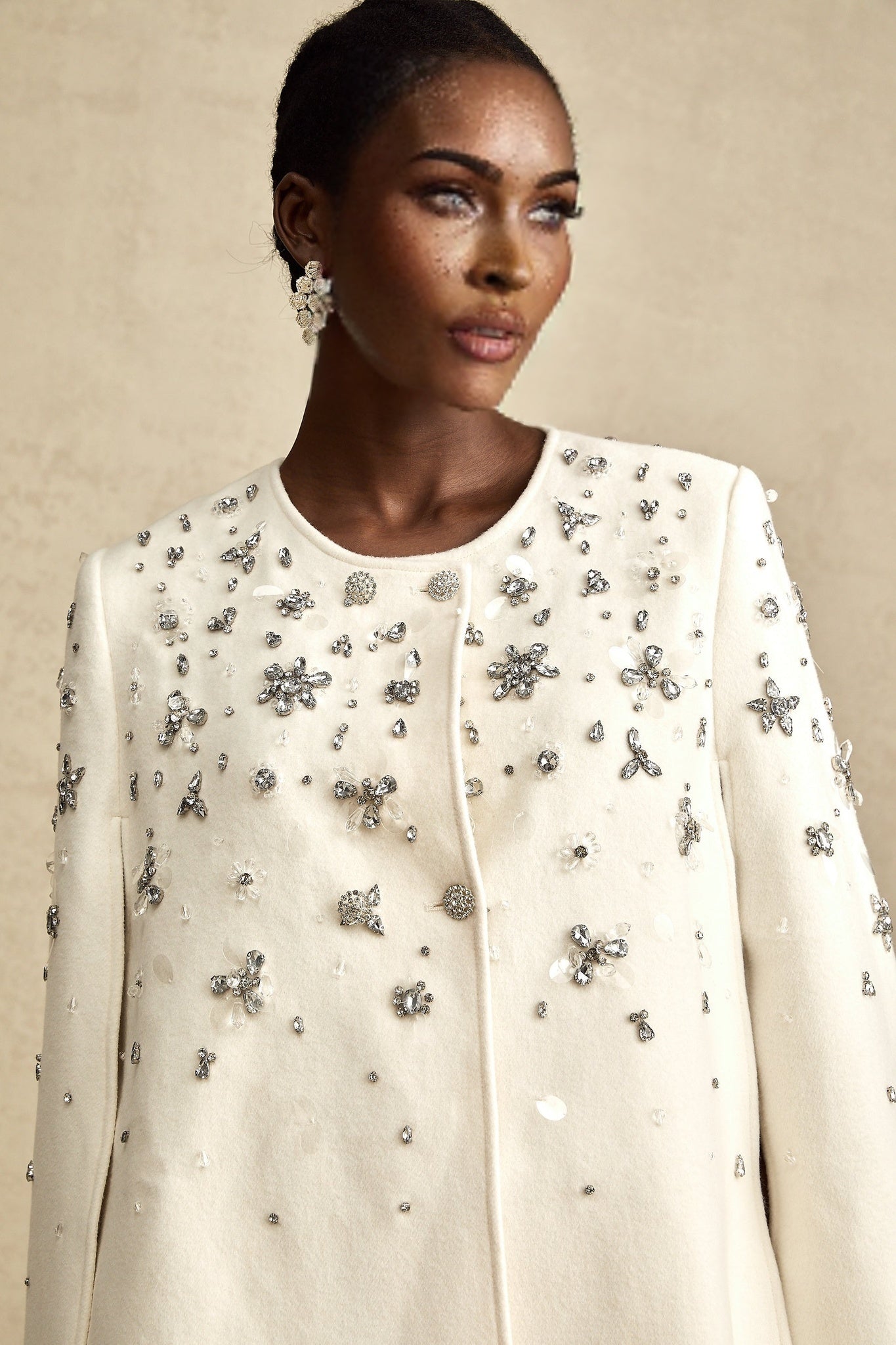 Annie Jacket - Cape Design - Crystal Embellishment - Button Fastening - Straight Hem