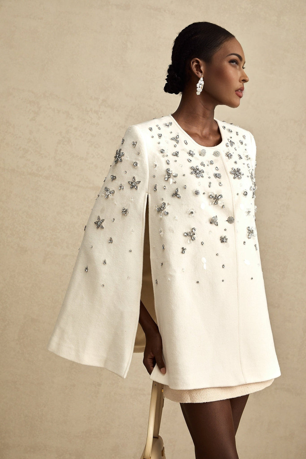 Annie Jacket - Cape Design - Crystal Embellishment - Button Fastening - Straight Hem