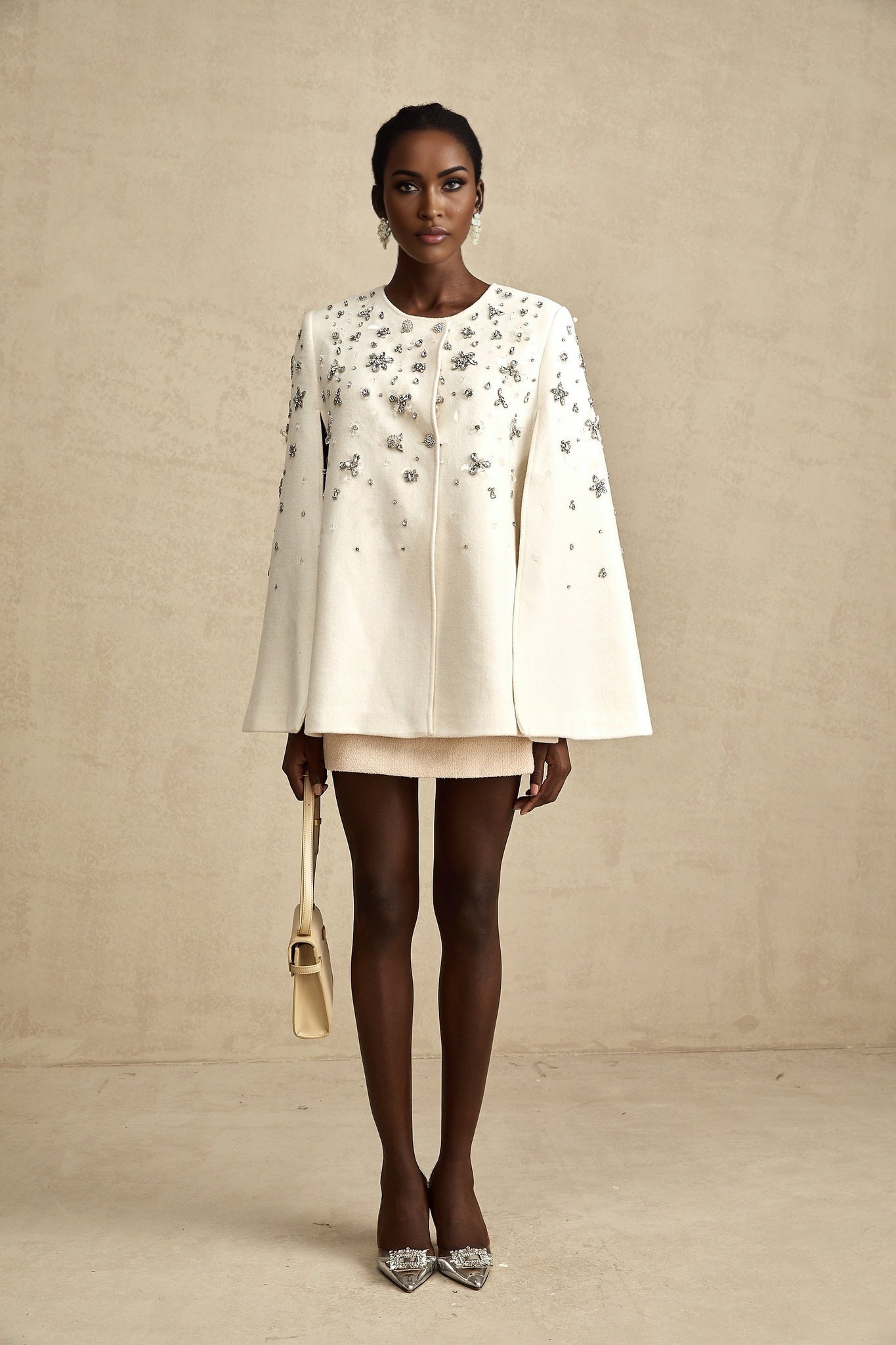 Annie Jacket - Cape Design - Crystal Embellishment - Button Fastening - Straight Hem