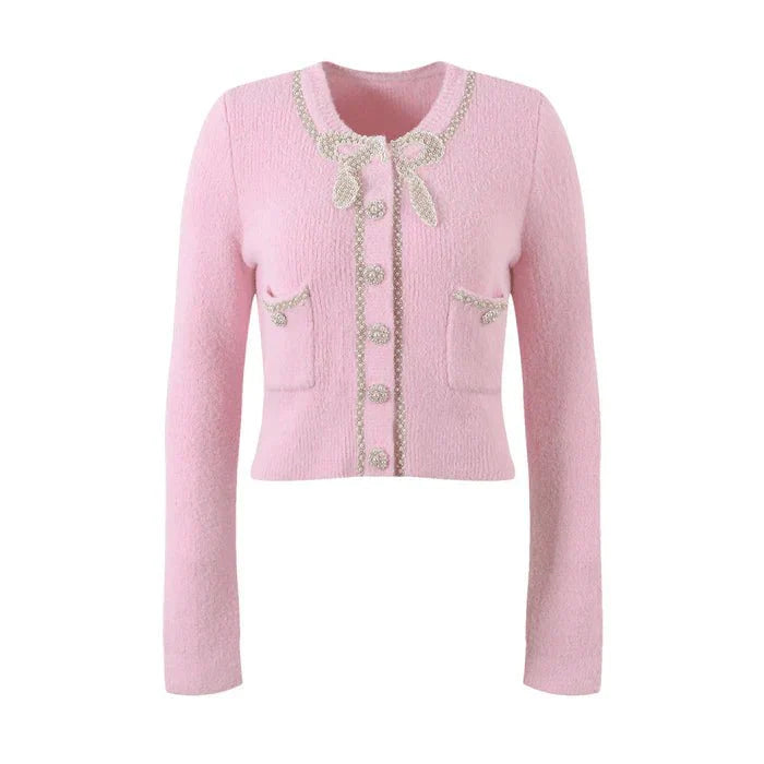 Annie Jacket & Skirt Set - Faux - Pearl Embellishment - Stretch - Jersey Fabric - Front Button Fastening - Two Front Welt Pockets