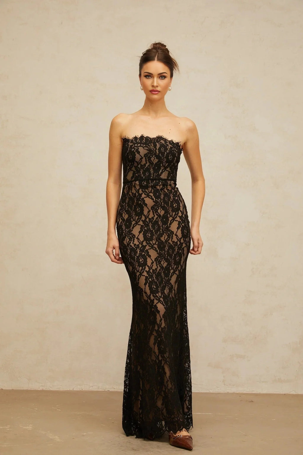 Annie Maxi Dress Black Floral Lace Off - Shoulder Mermaid Hem