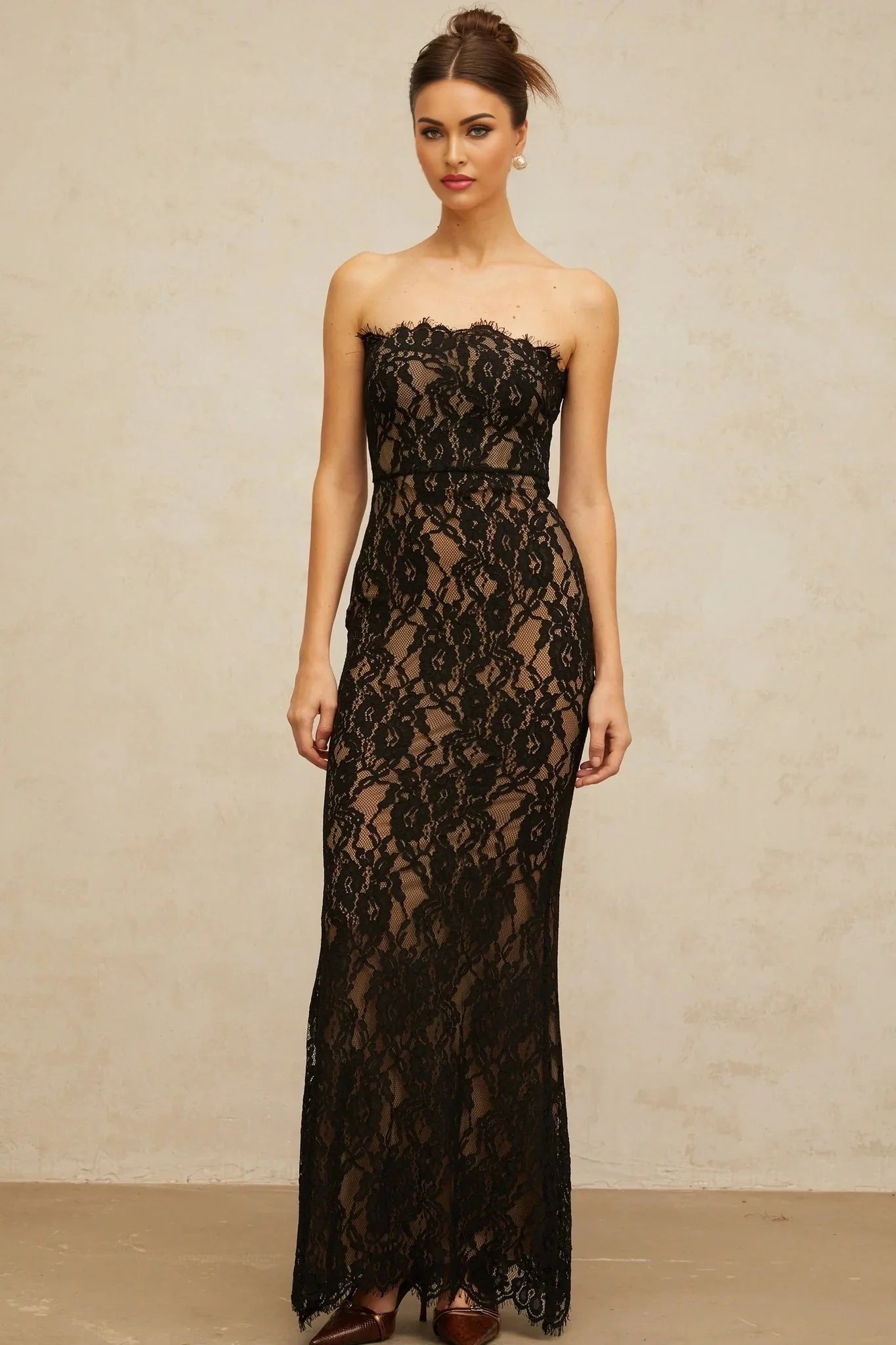 Annie Maxi Dress Black Floral Lace Off - Shoulder Mermaid Hem