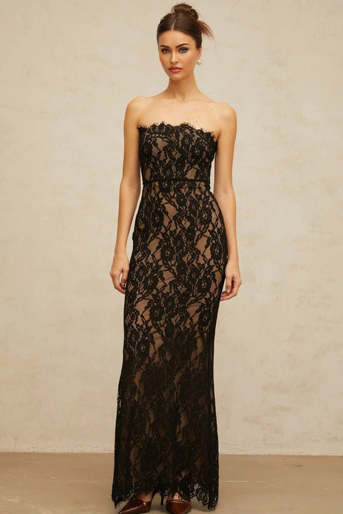Annie Maxi Dress Black Floral Lace Off - Shoulder Mermaid Hem