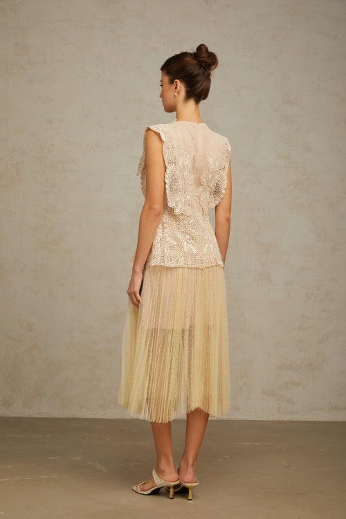 Annie Midi Dress – Sleeveless – Tulle – Pleated Detailing
