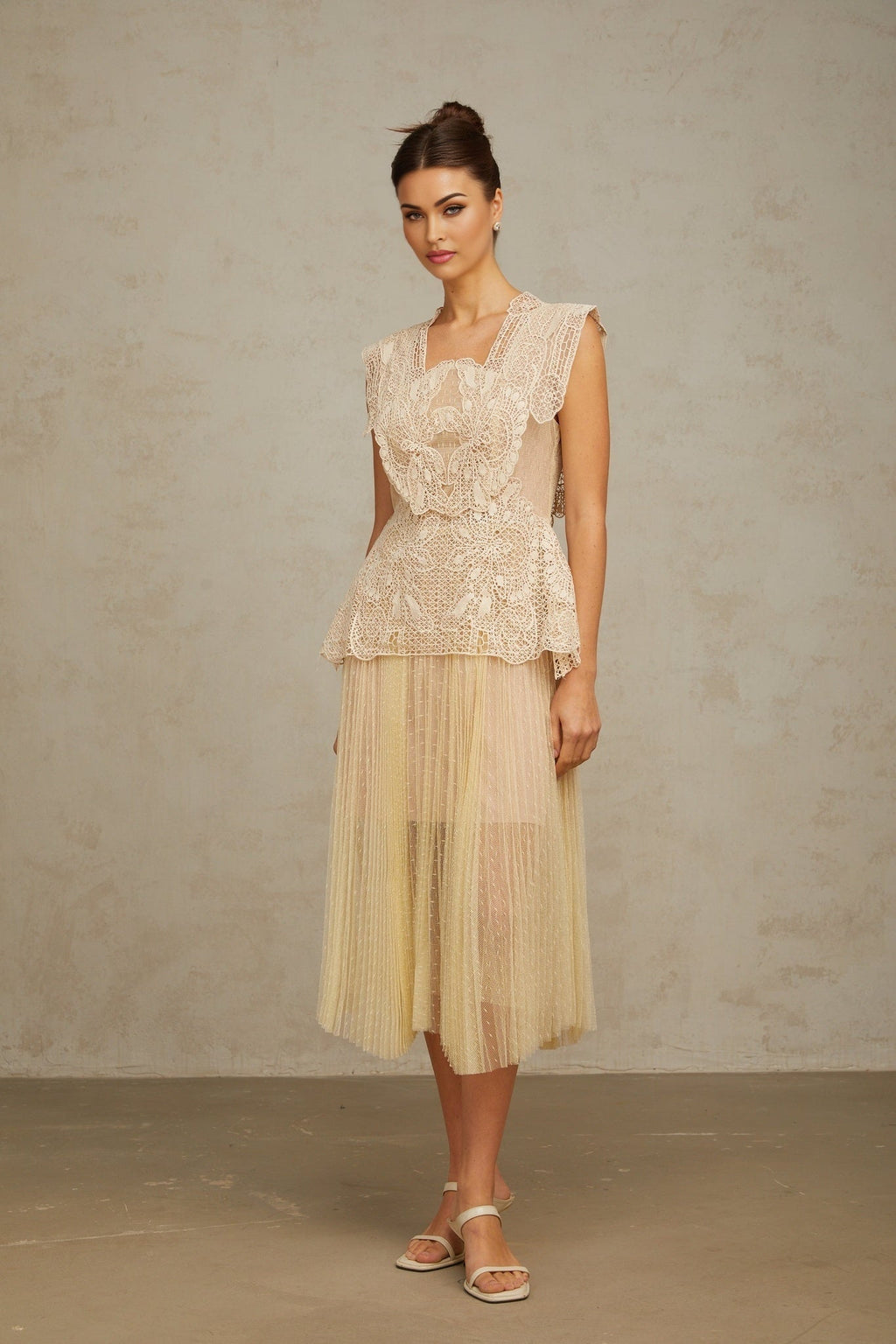 Annie Midi Dress – Sleeveless – Tulle – Pleated Detailing