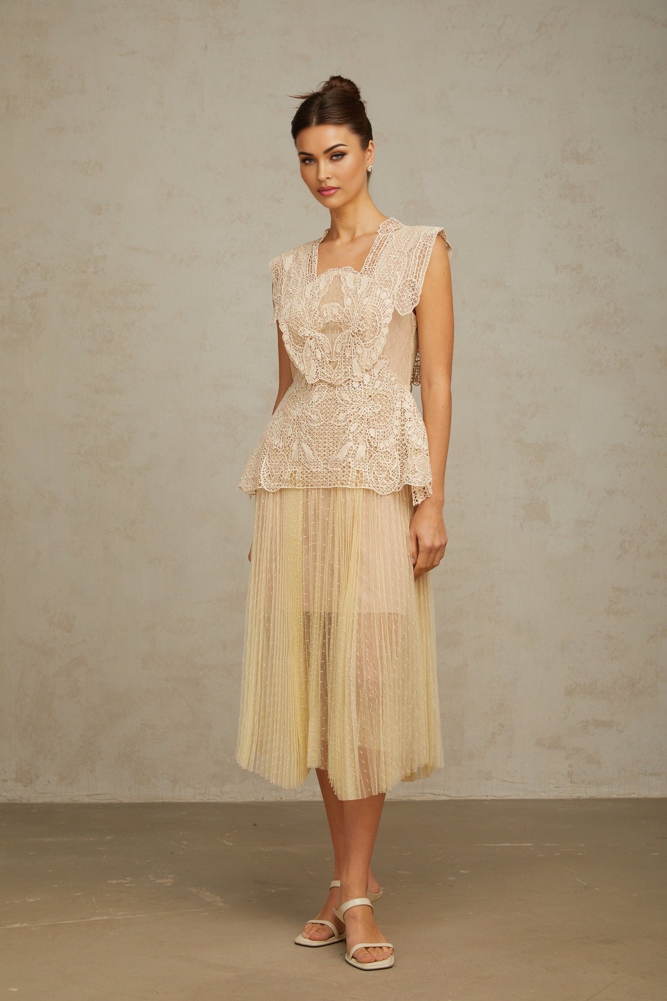 Annie Midi Dress – Sleeveless – Tulle – Pleated Detailing