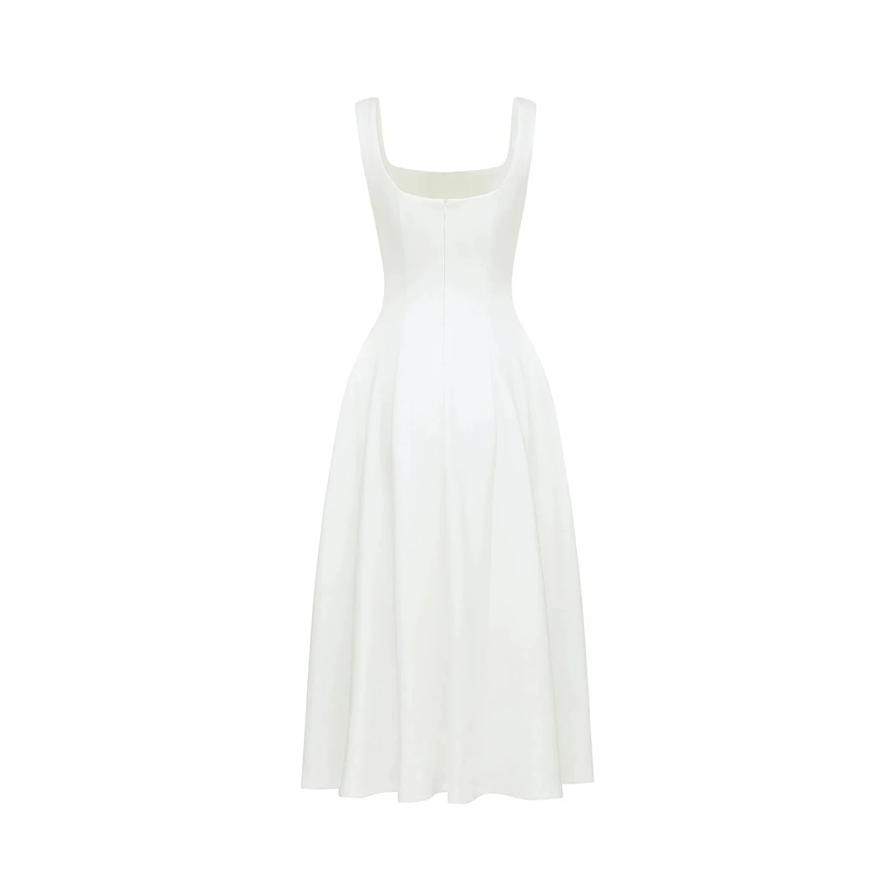 Annie Midi Dress - Square Neck - Sleeveless - Pleat Detailing - Waist Tightened Design - Flared Skirt