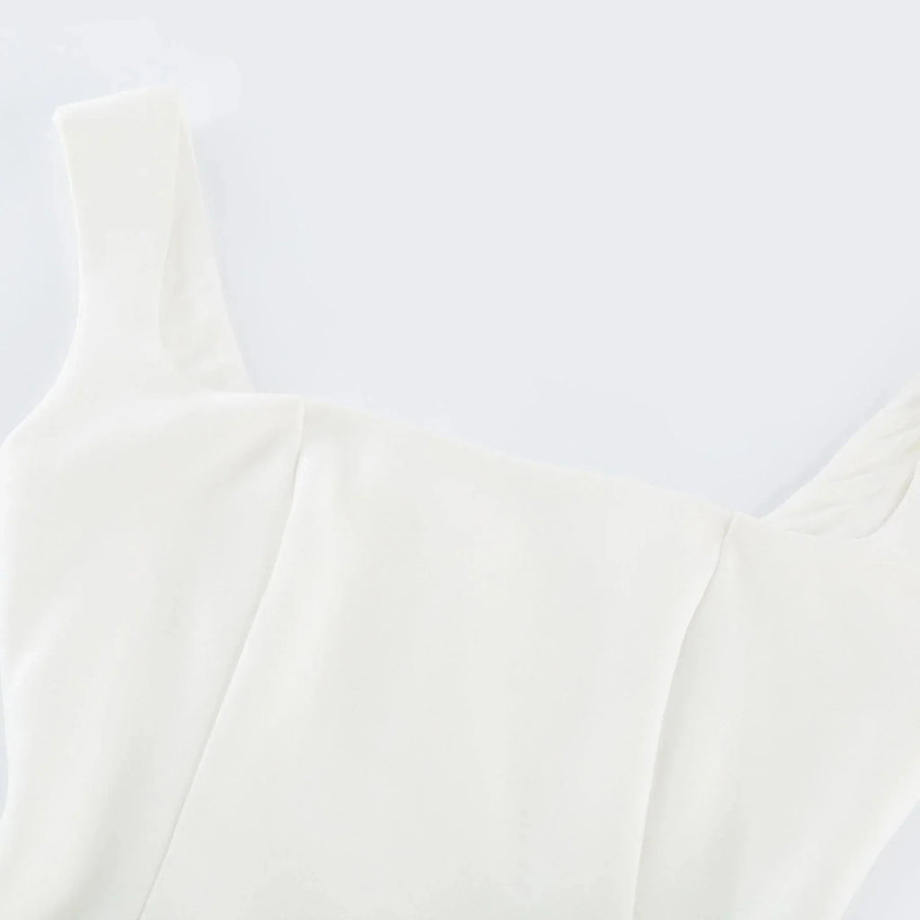 Annie Midi Dress - Square Neck - Sleeveless - Pleat Detailing - Waist Tightened Design - Flared Skirt