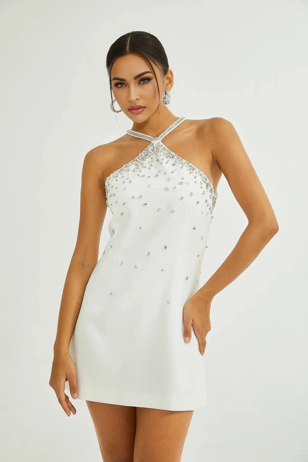 Annie Mini Dress - Choker Design - Sleeveless - Embellished - Rear Zip Fastening