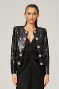 Annunziata Jacket - Round Neck - Sequin & Crystal Embellishment - Buttoned Cuffs