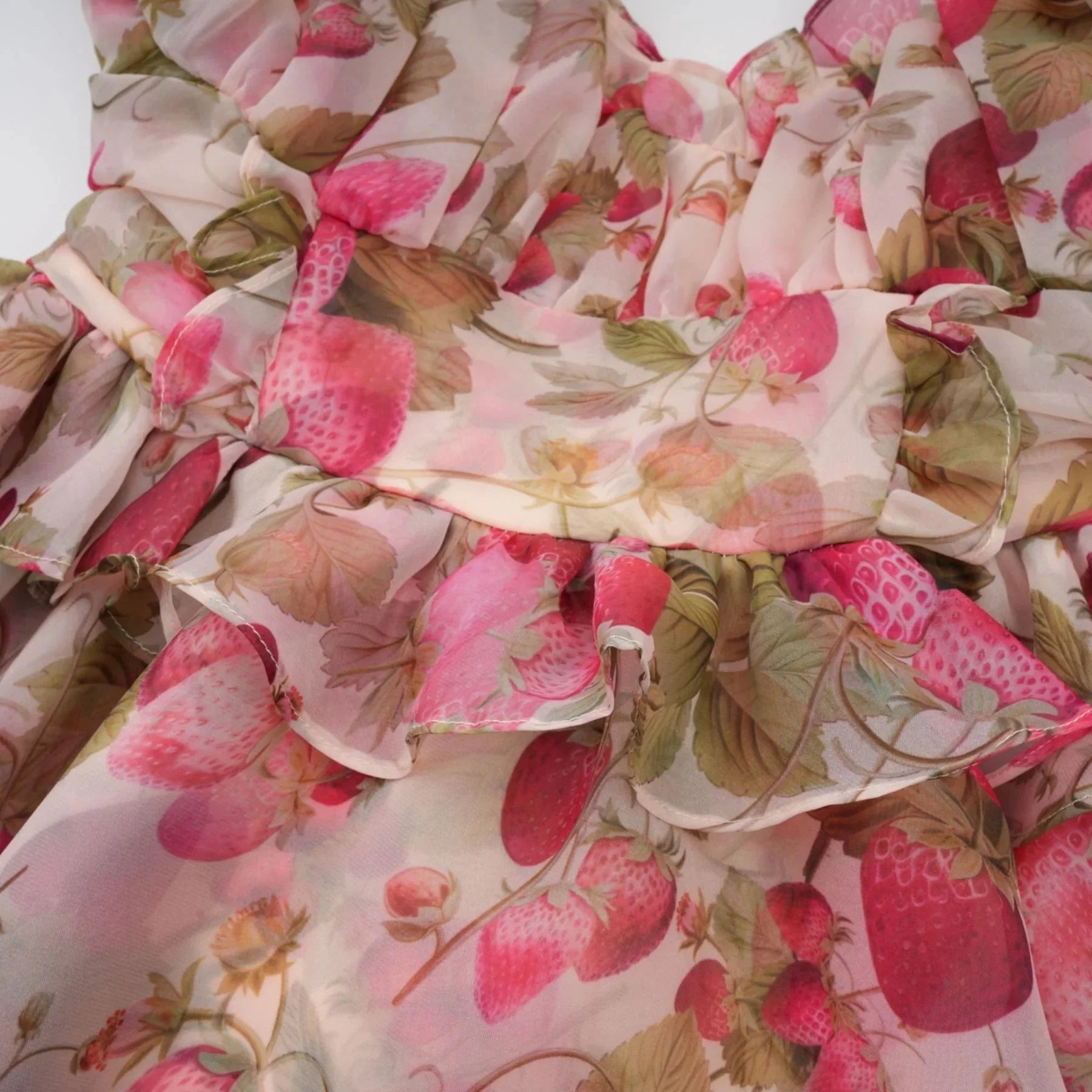 Antonella Mini Dress Strawberry - Print Tiered Flounce & Lace - Up