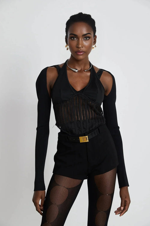 Antonia Top - U - neck - Detachable sleeves - Mesh panels - Bustier style