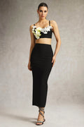 Antonietta Black Bandage Maxi Dress Floral Embellishments