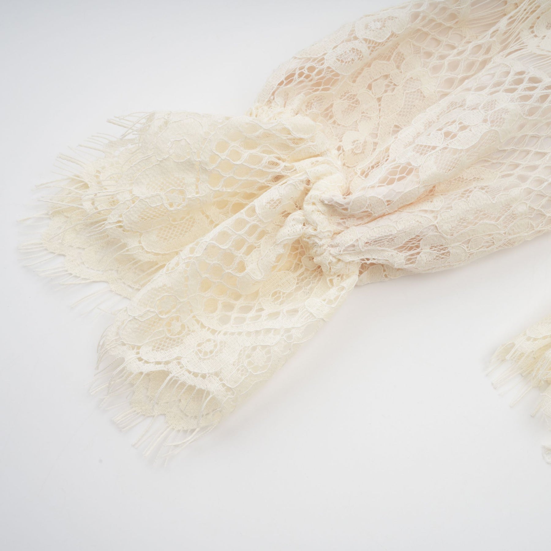 Antonietta Blouse - Flared Cuffs - Frilled Neck - Bow Detailing - Floral Lace Overlay - Cropped