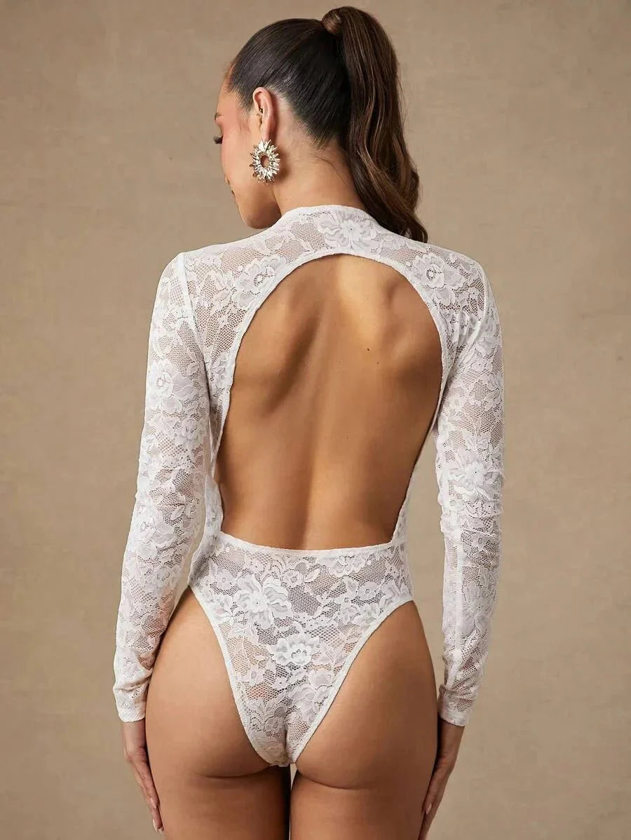 Antonietta Bodysuit - Slim Fit - Knitted Fabric - Long Sleeve Length - Medium Stretch Elasticity - Stand Collar Neckline - Natural Mid Waist Line