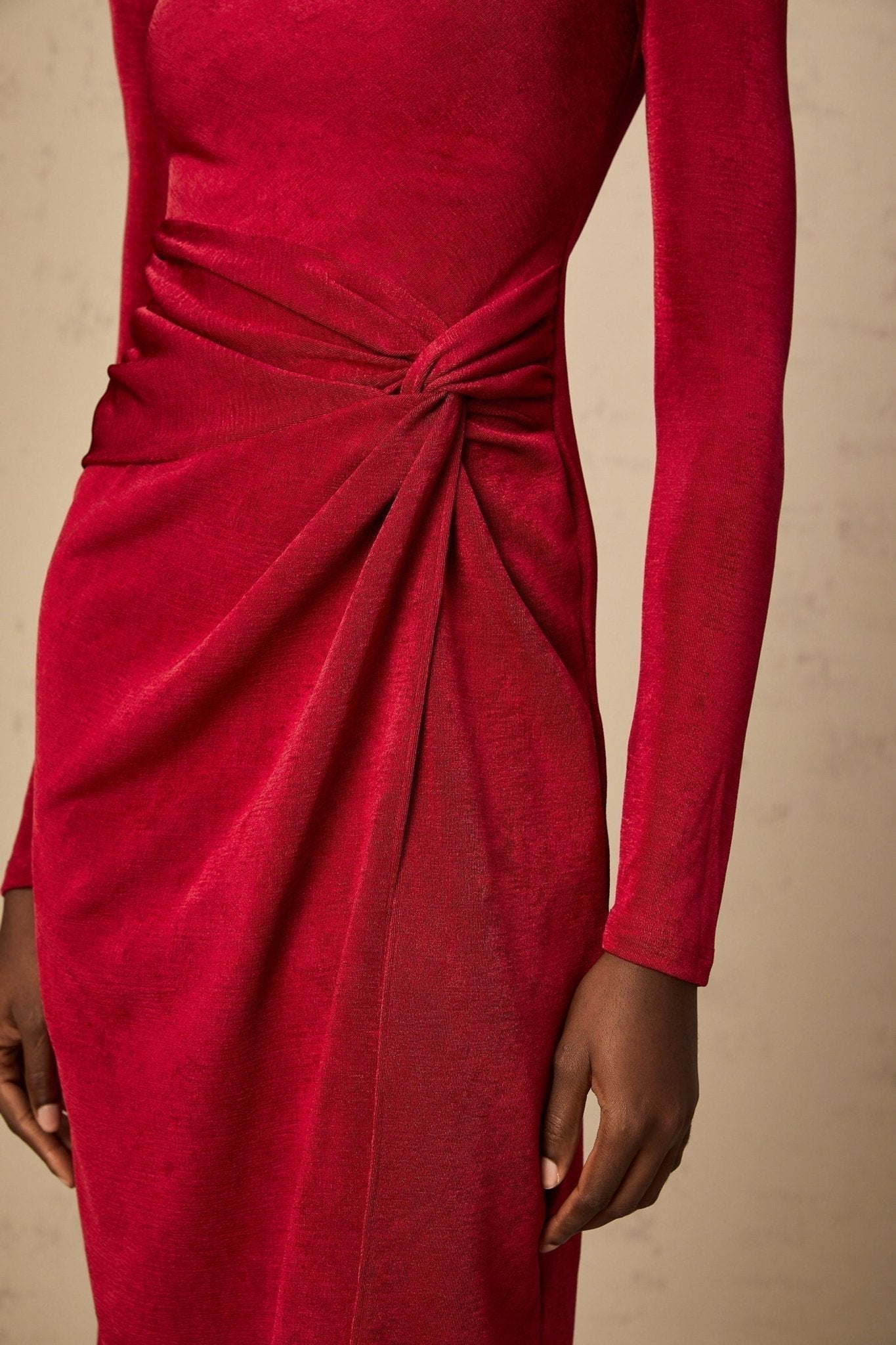 Antonietta Midi Dress - One - Shoulder Design - Long Sleeves - Cut - Out Detailing - High Slit