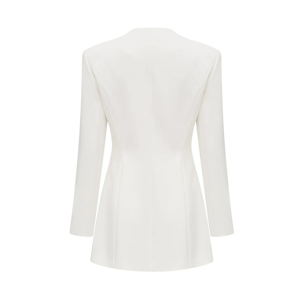 Antonietta Mini Dress - Long Sleeve - Front Button Detailing - Square Neck - Straight Hem