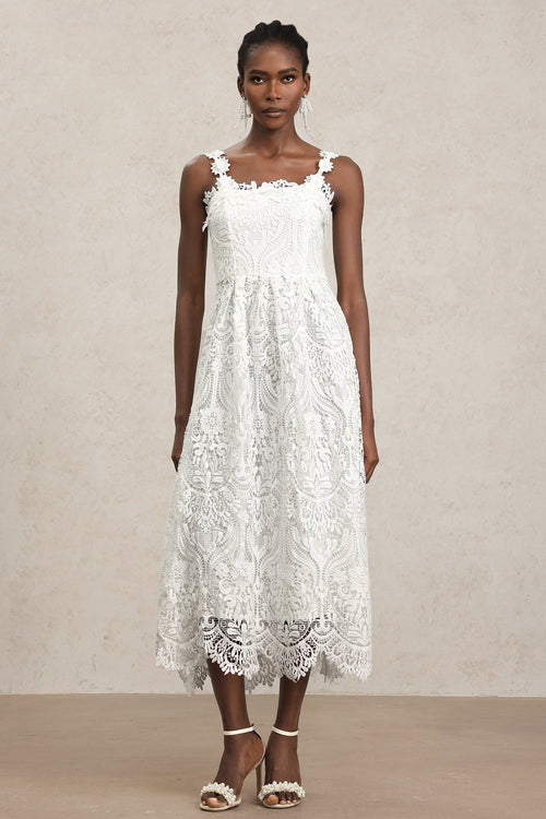 Antonietta White Lace Halter Wedding Garden Party Dress