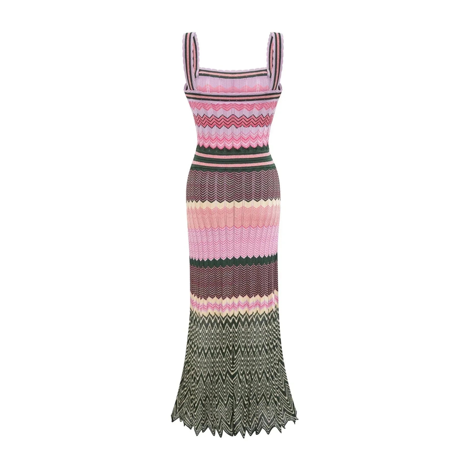 Antonina Midi Dress - Sleeveless - Scoop Neck - Wide Straps - Scalloped Edge