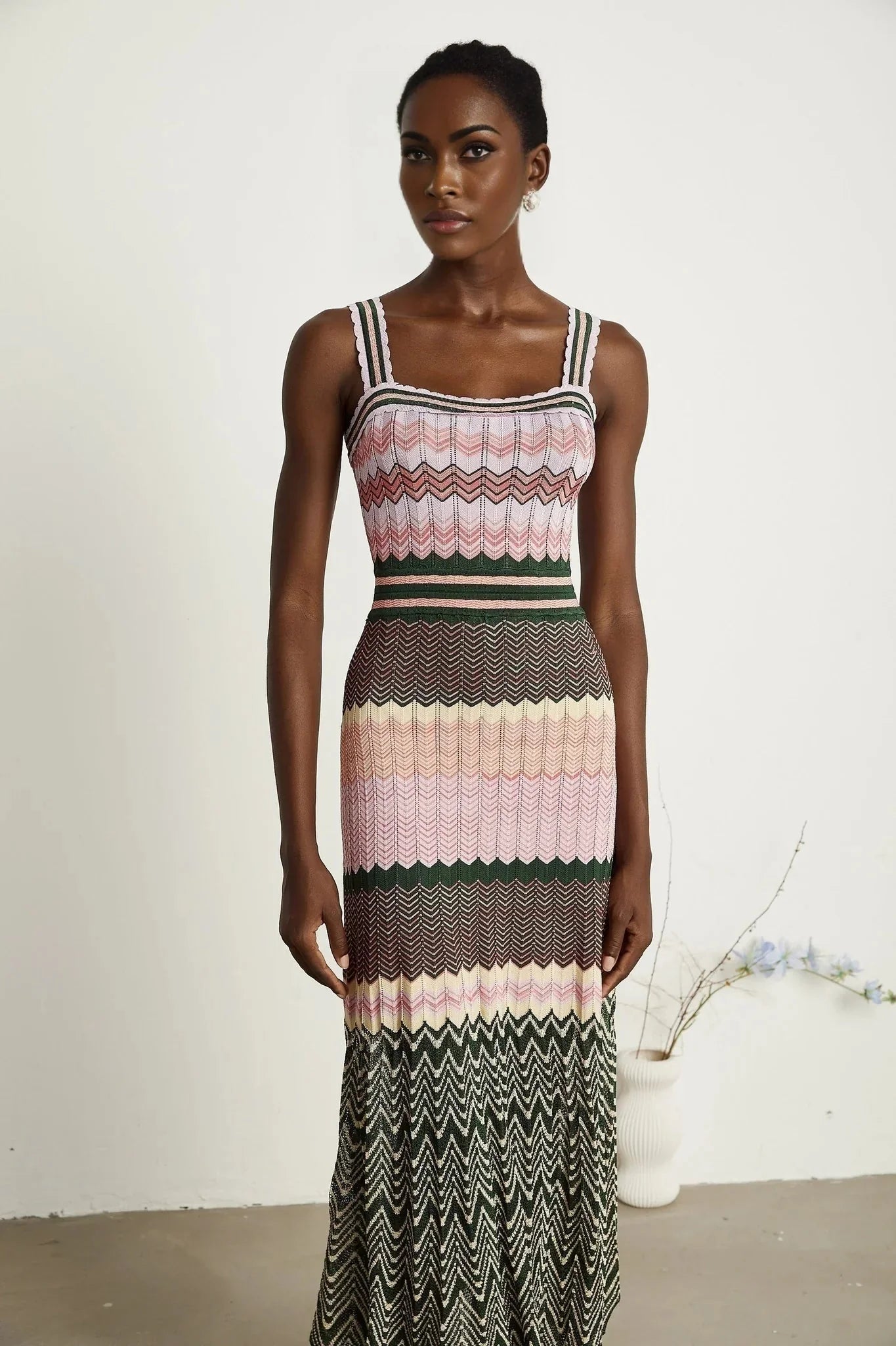 Antonina Midi Dress - Sleeveless - Scoop Neck - Wide Straps - Scalloped Edge