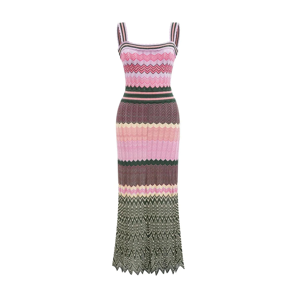 Antonina Midi Dress - Sleeveless - Scoop Neck - Wide Straps - Scalloped Edge