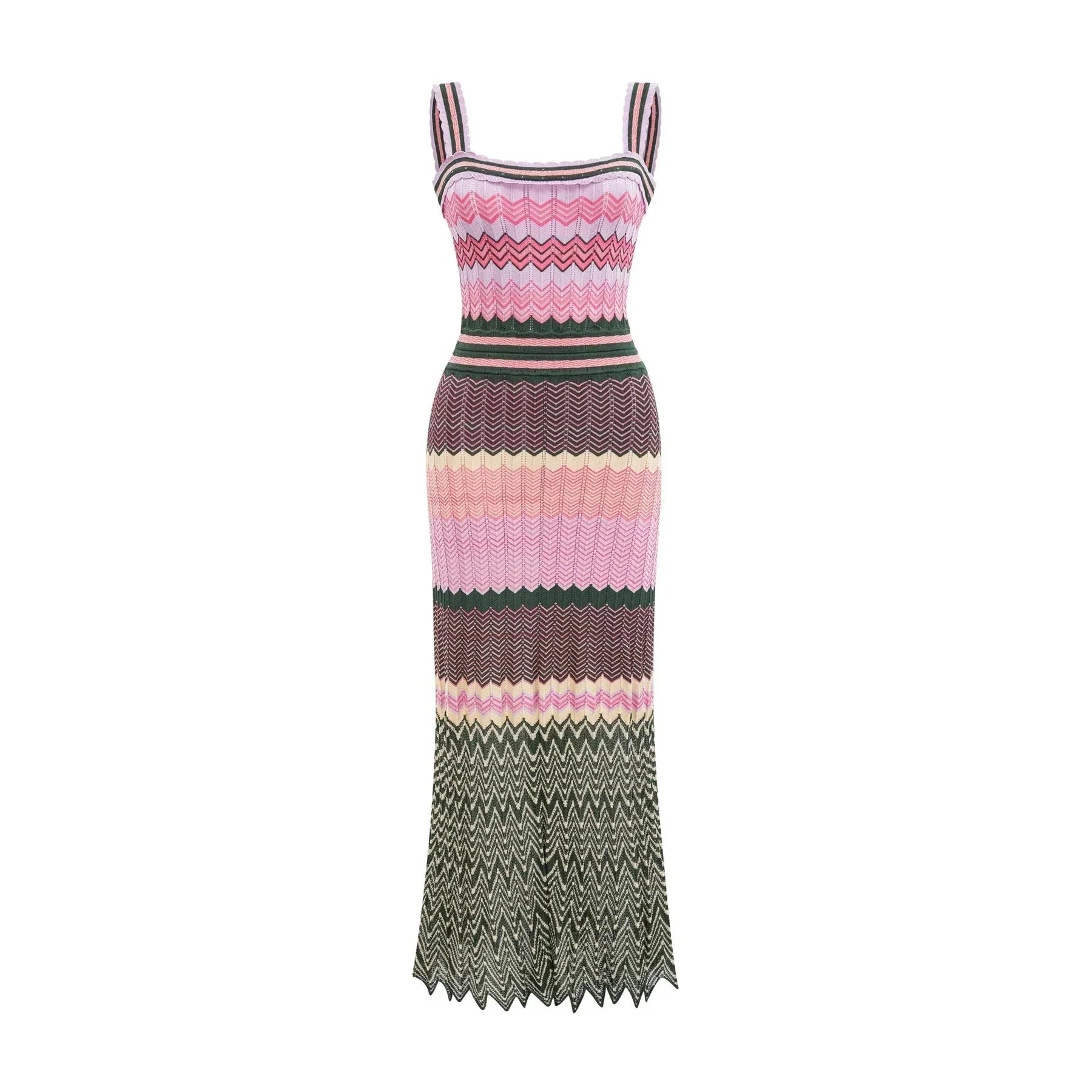 Antonina Midi Dress - Sleeveless - Scoop Neck - Wide Straps - Scalloped Edge