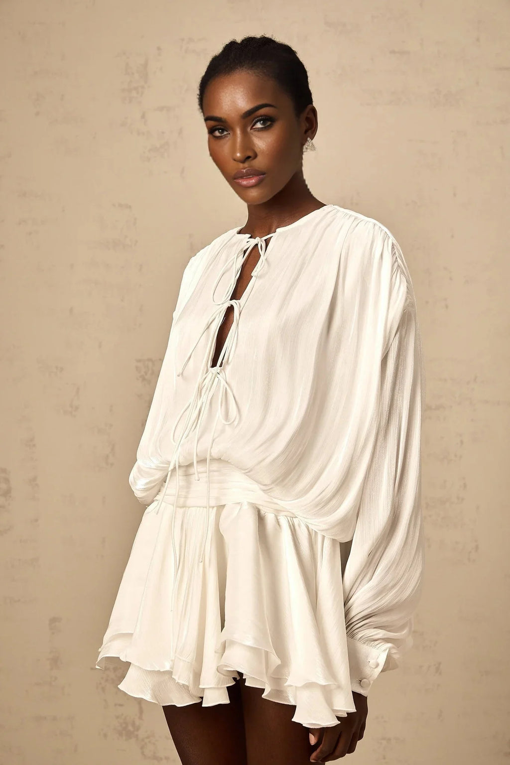 Antonina Mini Dress White Glitter Pleated Layered