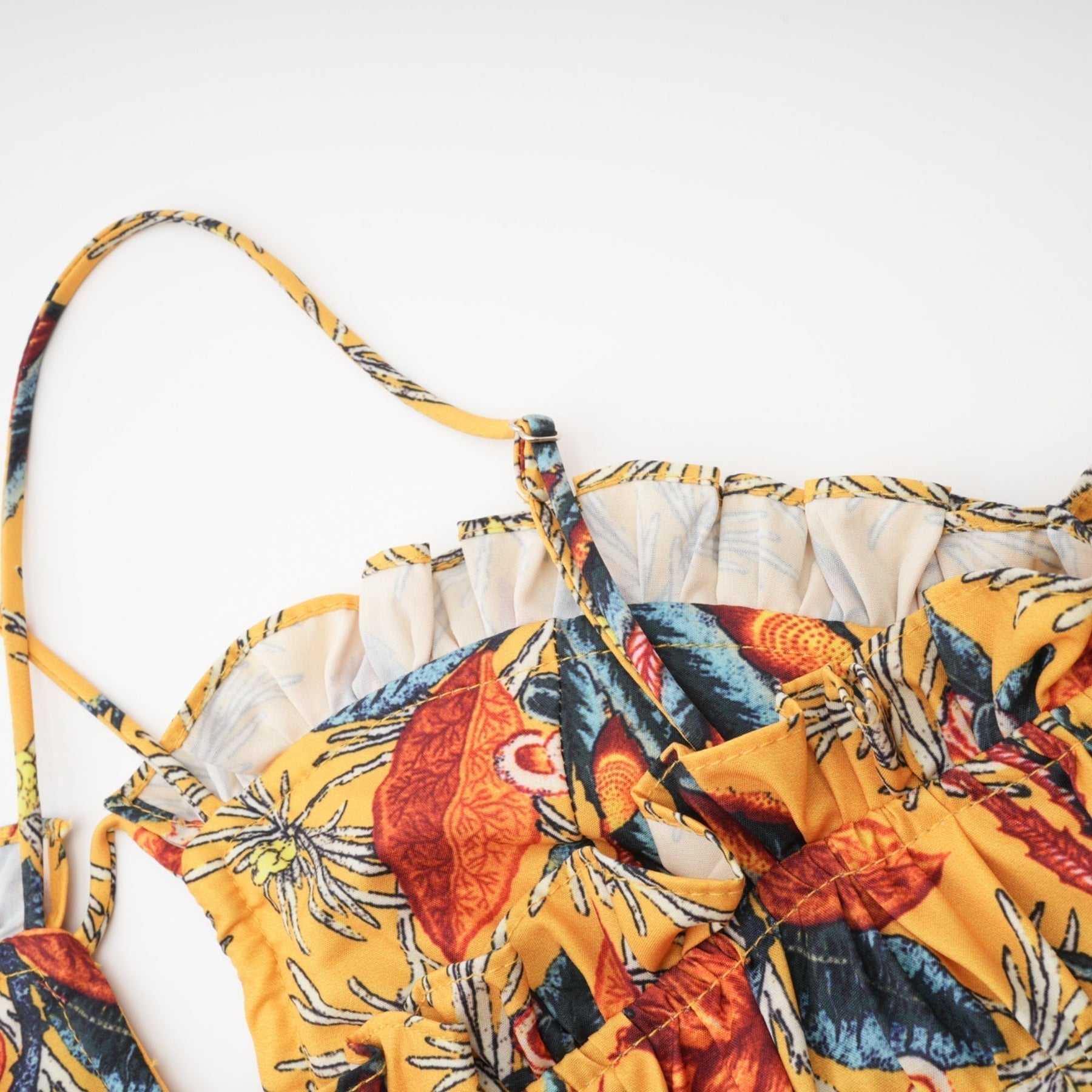 Apolline Midi Dress - Vibrant Floral Print - Ruffle Construction - Crisscross Back - Fitted Bodice - Effortless Elegance
