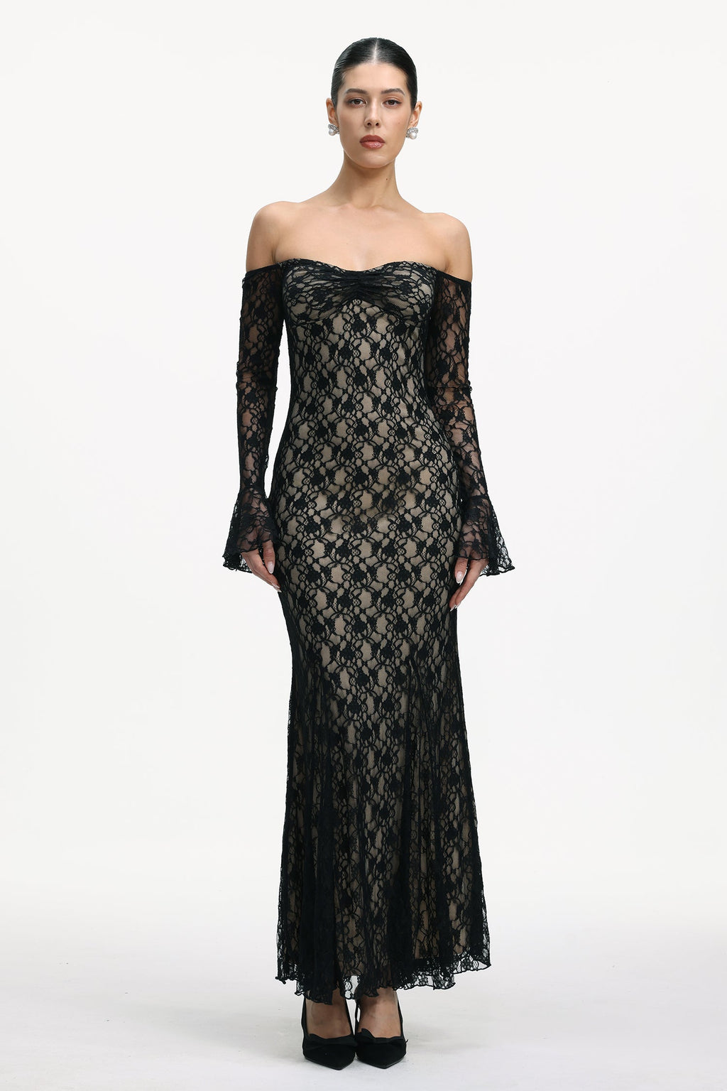 April Black Lace Off-Shoulder Dress