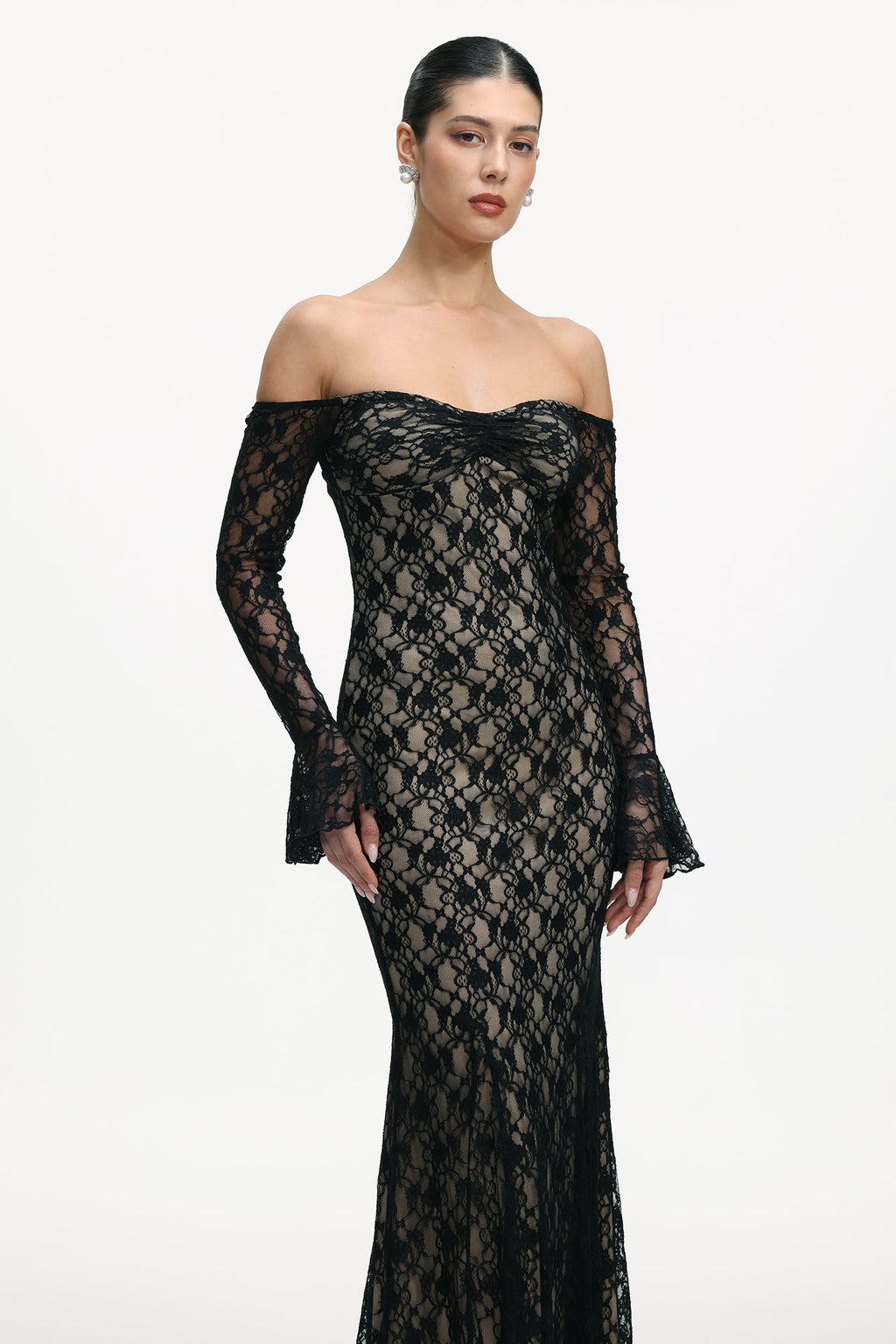 April Black Lace Off-Shoulder Dress