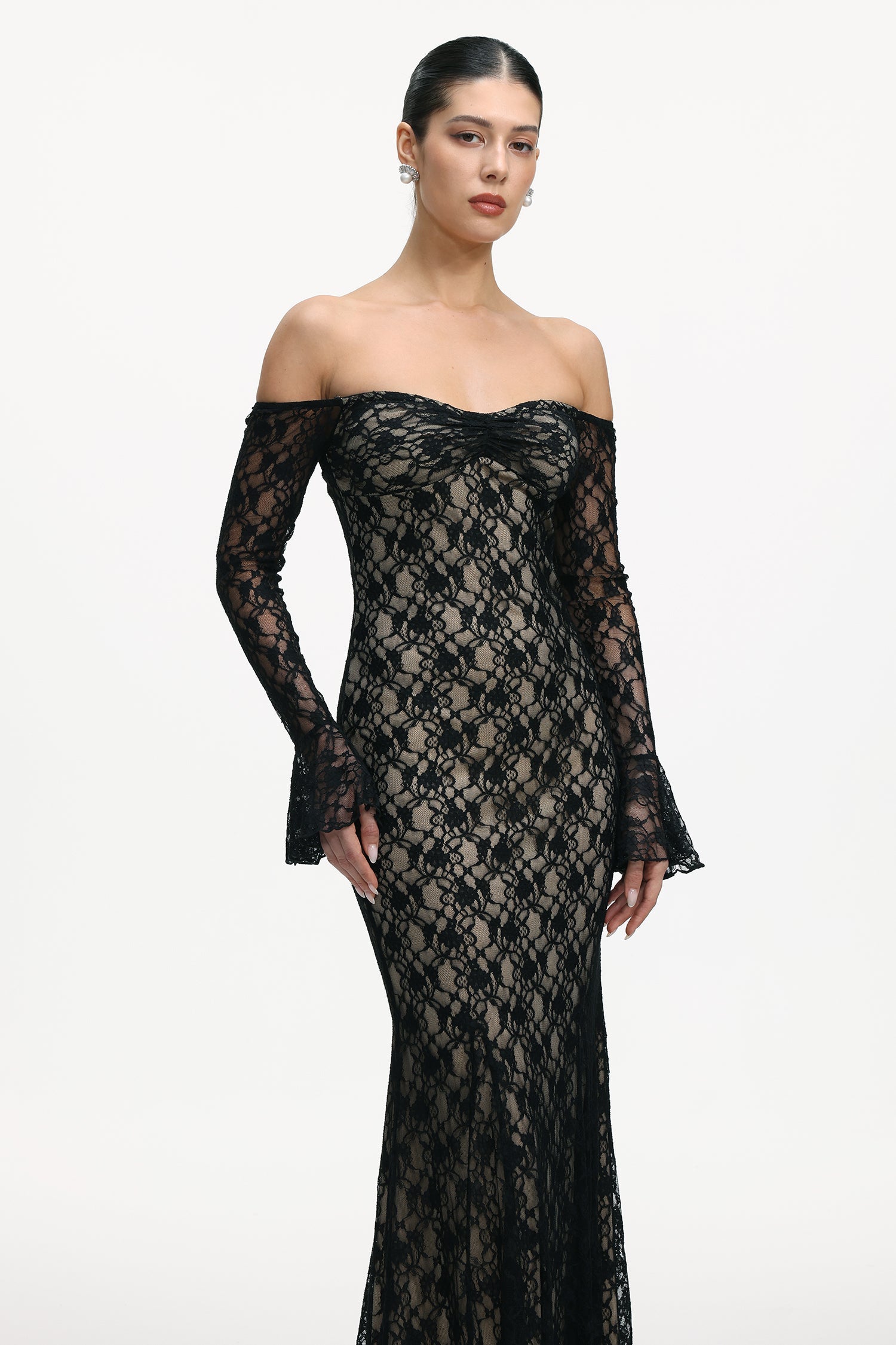 April Black Lace Off-Shoulder Dress
