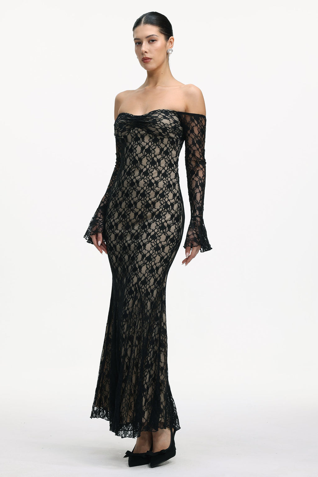 April Black Lace Off-Shoulder Dress
