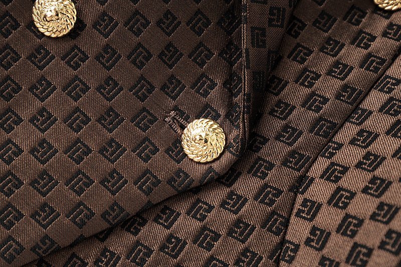 April Blazer - Tailored Double - Breasted Silhouette - Geometric Pattern - Slim Fit - Luxurious Fabric - Versatile Styling